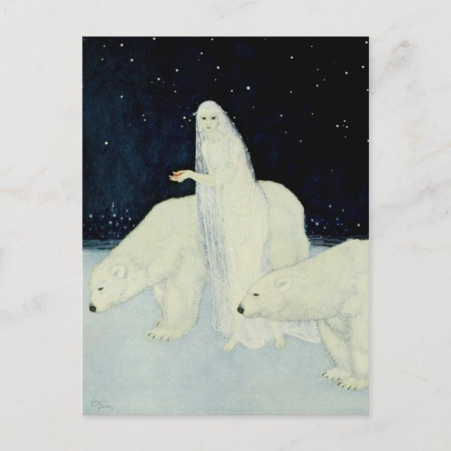 Cartão Postal A donzela da neve reunindo corações quebrados (Frente)