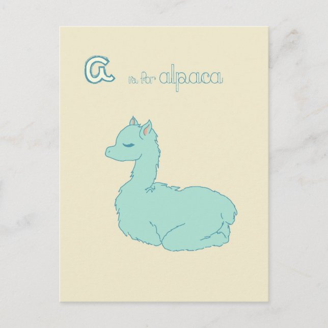Cartão Postal A é para Alpaca (azul) (Frente)