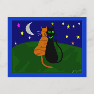 Cartão Postal "À Espera", Presentes de Arte de Gato--Desenhado p