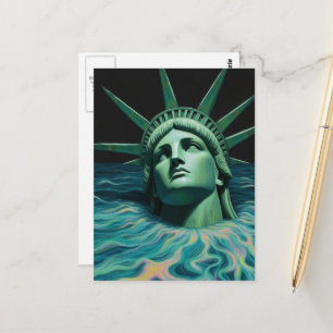 Cartão Postal A Estátua da Liberdade Derrete no Mar Surrealista