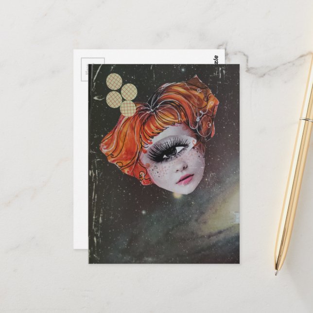 Cartão Postal A face in space mixed media collage (Frente/Verso In Situ)