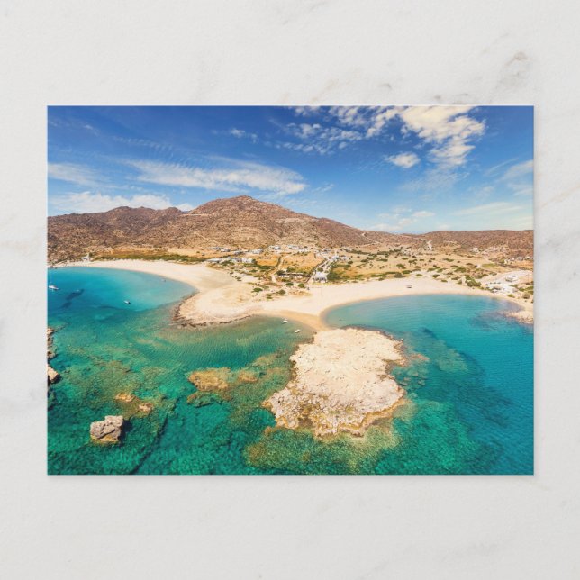 Cartão Postal A famosa praia arenosa Manganari na ilha de Ios (Frente)