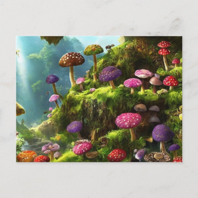 Cartão Postal A fantasy forest full of mushrooms (Frente)