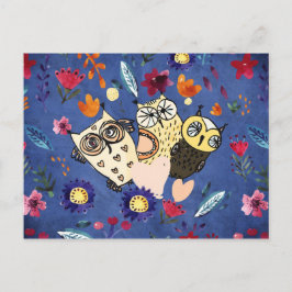 Cartão Postal A feliz família animal de pássaros no Jardim Flor