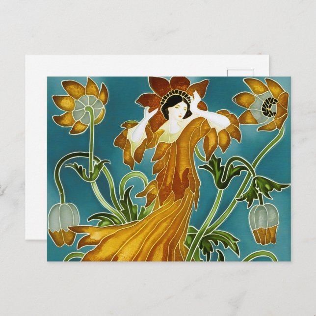 Cartão Postal A Flora Art Nouveau de Walter Crane (Frente/Verso)