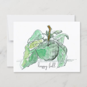 Cartão Postal A Fruta verde de Maçã de Queda Feliz Deixa Aquarel