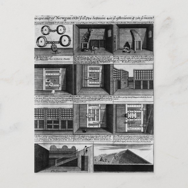 Cartão Postal A fuga de Shepherd da prisão Newgate (Frente)