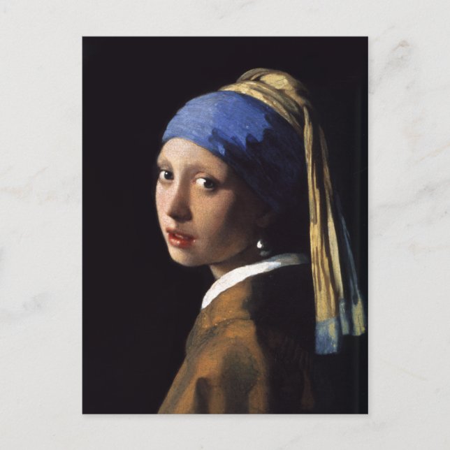 Cartão Postal A Garota com pérolas a ouvir por Johannes Vermeer (Frente)