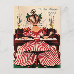 Cartão Postal A garota está tocando música de Natal no piano, Vi