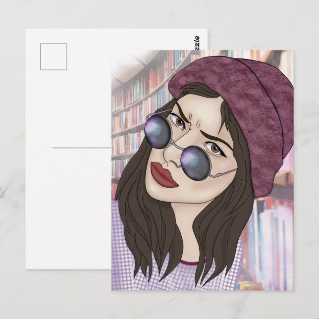 Cartão Postal A garota na biblioteca (Frente/Verso)