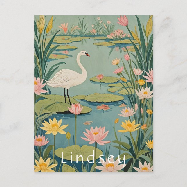 Cartão Postal A Graça da Serenidade: Lily Pond Swan (Frente)