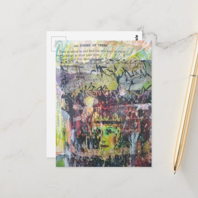 Cartão Postal A grungy face verbs mixed media collage (Frente/Verso In Situ)