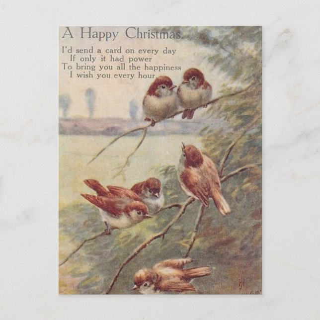Cartão Postal A HAPPY CHRISTMAS   (seven nightingales on branch) (Frente)
