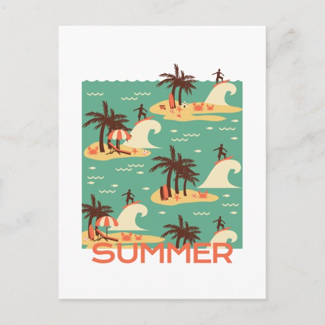 Cartão Postal A Ilustração do Cartoon de Surfe (Frente)