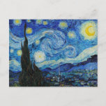 Cartão Postal A Impressão de Arte Starry Night Van Gogh<br><div class="desc">Esta pintura icônica de 1889 de Vincent van Gogh mostra uma cena baseada na vista do seu quarto no asilo em que ele estava hospedado. Ele usa pigmentos azuis ricos,  e pigmento amarelo indiano bastante raro. Surpreendentemente,  parece que ele não gostava particularmente disso.</div>