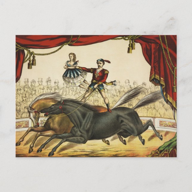 Cartão Postal A Lei De Dois Cavalos, Circo, Circo, Circa 1874. (Frente)