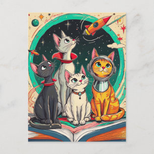 Cartão Postal A Leitura Abre um Gateway para Aventuras de Gato C