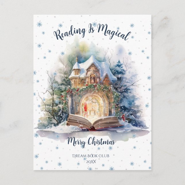 Cartão Postal A Leitura é um Floco de Neve Mágico Design (Frente)