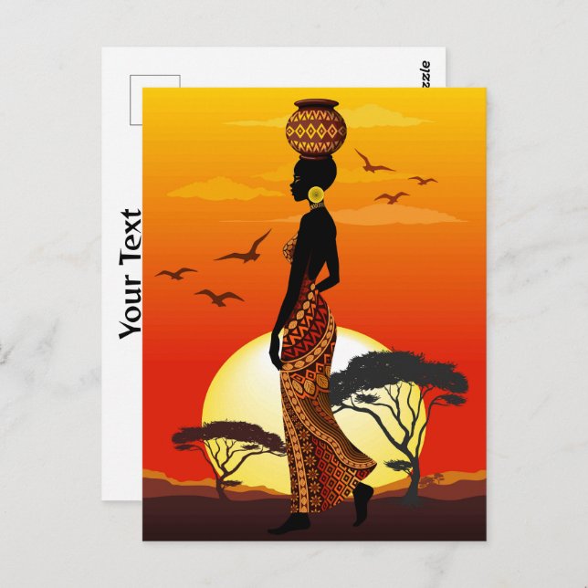 Cartão Postal A linda mulher africana Silhouette sobre os sóis a (Frente/Verso)