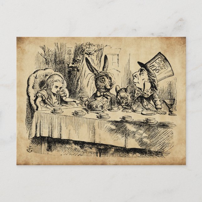 Cartão Postal A Mad Tea-Party (1865), por John Tenniel (Frente)