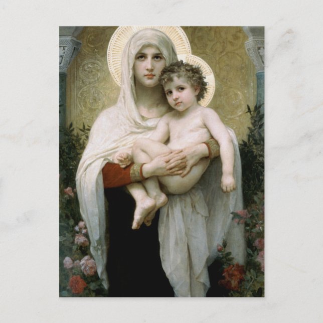 Cartão Postal A Madona dos Rosas de Bouguereau (1903) (Frente)