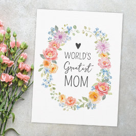 Cartão Postal A Maior Mãe do Mundo Colorido Floral Dia das Mães