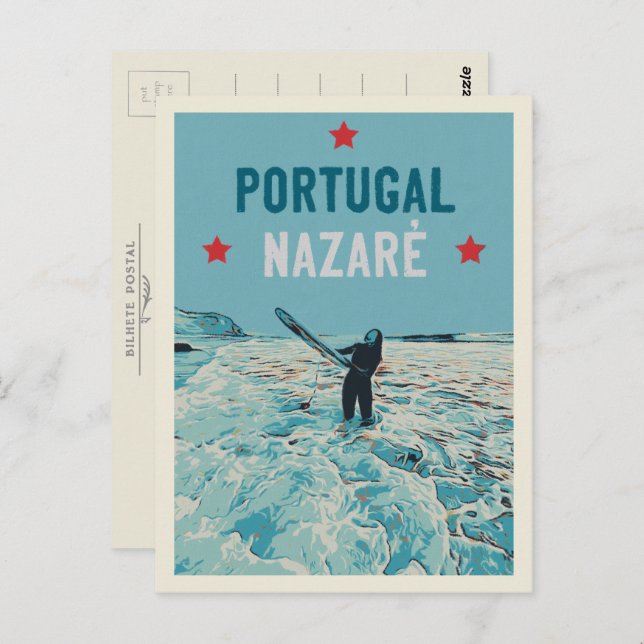 Cartão Postal A melhor ilustração do local de surfe do Nazare (Frente/Verso)
