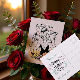Cartão Postal A melhor mãe de todas as mães, crianças/flores pos