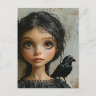 Cartão Postal A Menina com um Pássaro Preto