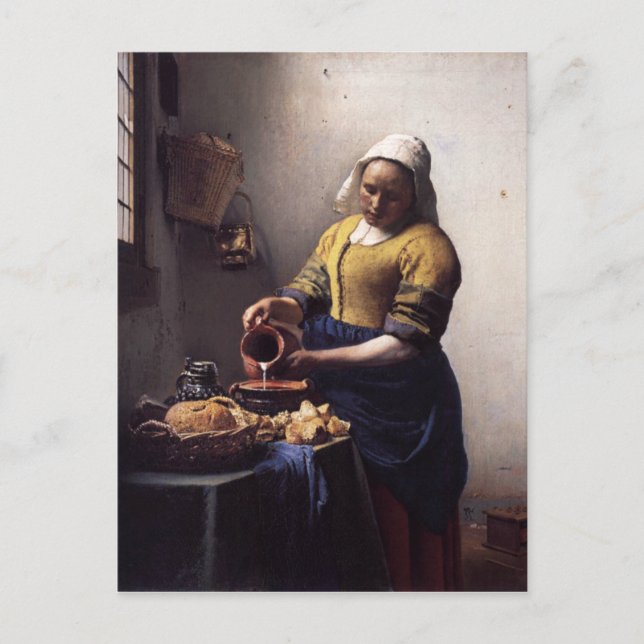 Cartão Postal A Milkmaid de Johannes Vermeer (Frente)