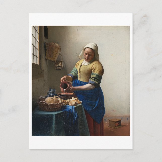 Cartão Postal A Milkmaid de Johannes Vermeer (Frente)