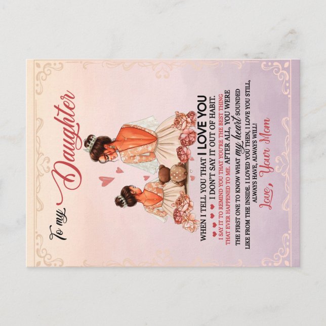 Cartão Postal À Minha Filha Presente, Filha E Mãe, Carta De Amor (Frente)