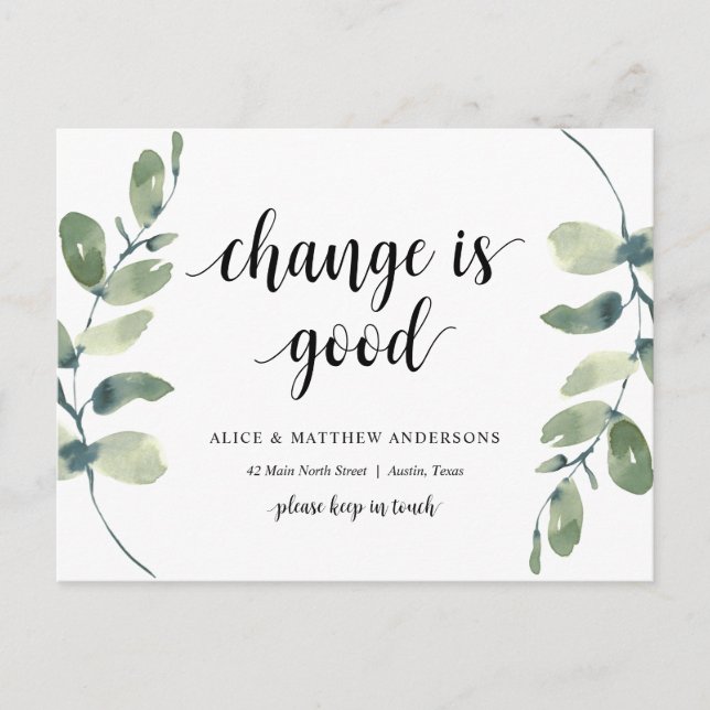 Cartão Postal A mudança é boa, novo anúncio de endereço residenc (Frente)