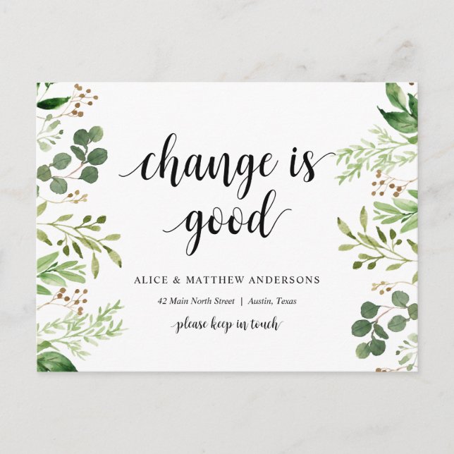 Cartão Postal A mudança é boa, novo anúncio de endereço residenc (Frente)