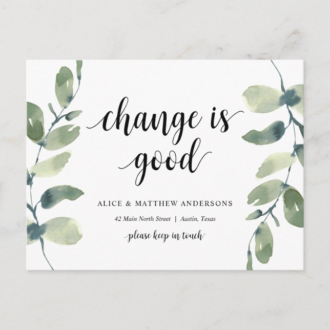 Cartão Postal A mudança é boa, novo anúncio de endereço residenc (Frente)