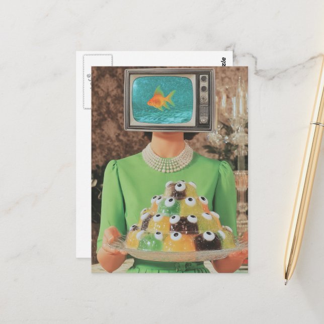 Cartão Postal A mulher jante de gelatina ocular de peixe retrô (Frente/Verso In Situ)