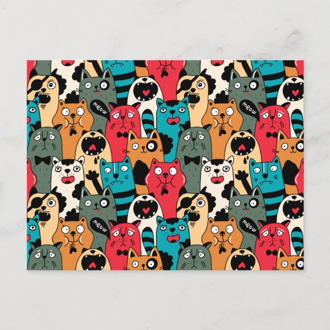Cartão Postal A multidão de gatos (Frente)