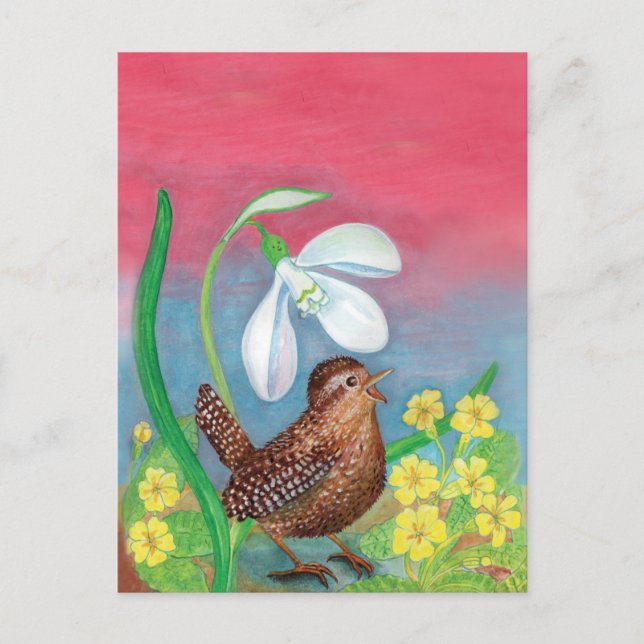 Cartão Postal A neve e o pássaro-verde convocam o primavera (Frente)