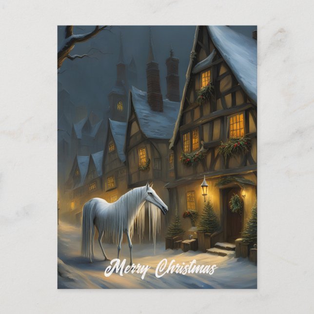 Cartão Postal A Noite de Inverno Mari Lwyd Feliz Natal (Frente)