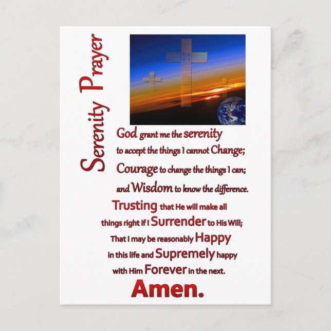 Cartão Postal A Oração Da Serenidade Em Vermelho Espacial (Frente)