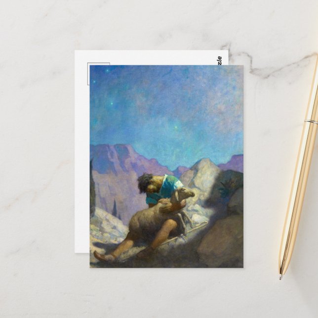 Cartão Postal A ovelha perdida por Newell Convers Wyeth (Frente/Verso In Situ)