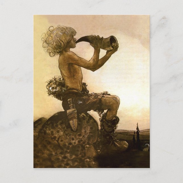 Cartão Postal "A Pequena Pastora" aquarela de John Bauer (Frente)