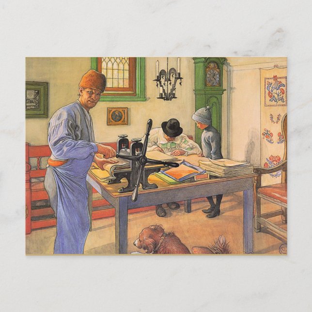 Cartão Postal A pintura de Carl Larsson, A Minha Oficina Ácida, (Frente)