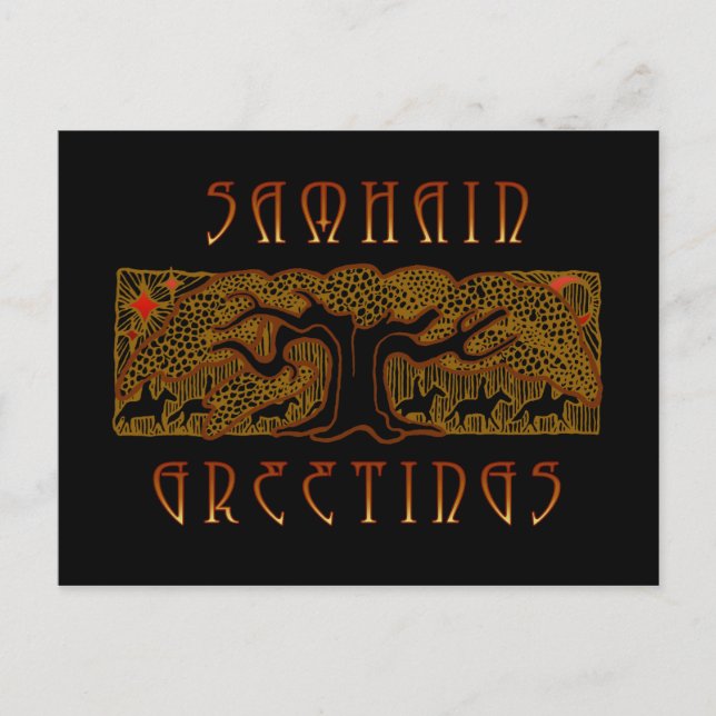 Cartão Postal A placa Samhain da árvore do Excelente (Frente)