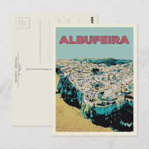 Cartão Postal A praia de Albufeira, do céu Portugal, ilustração