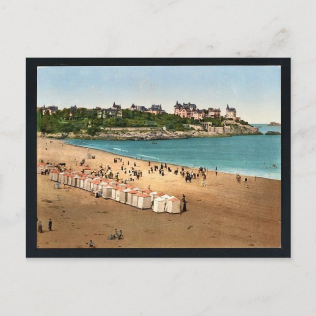 Cartão Postal A praia, Dinard, França vintage Photochrom (Frente)