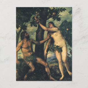 Cartão Postal A queda do homem; Adam e Eve por Titian