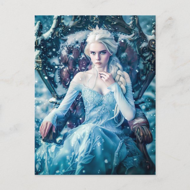 Cartão Postal A rainha da neve em seu trono (Frente)