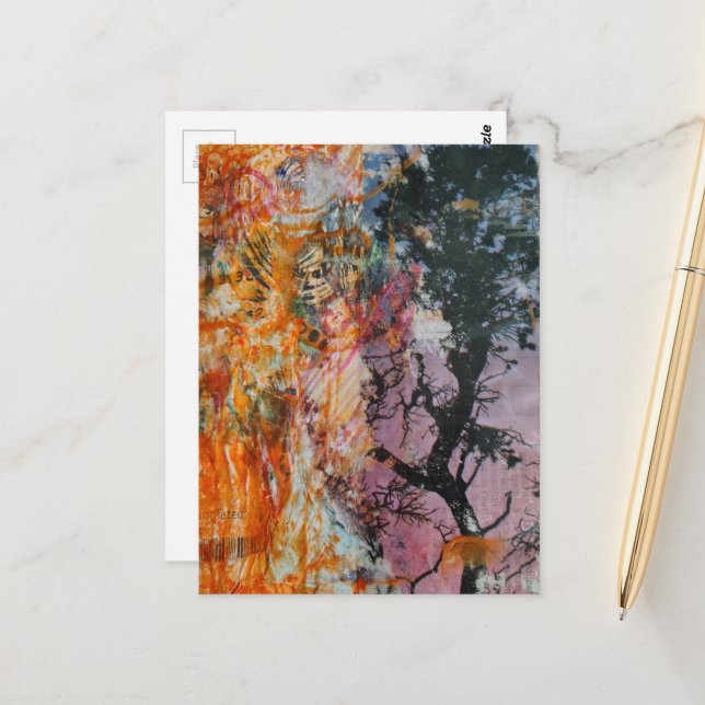 Cartão Postal A Retro Tree Mixed Media Collage  (Frente/Verso In Situ)