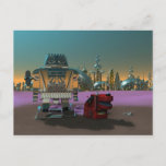 Cartão Postal A Robot and His Dog Postcard<br><div class="desc">A toy robot and his mechanical dog take a stroll outside of the glass and silver city on an alien world</div>